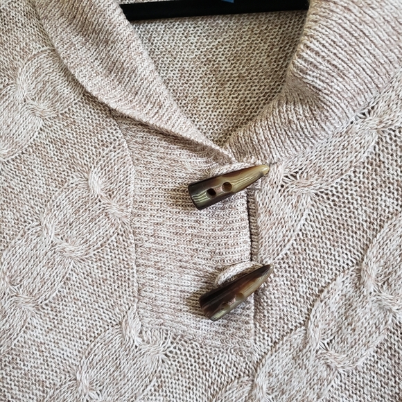 Karen Scott Sweater Poncho Cable Knit Sweater Fringe LG XL - Picture 5 of 14